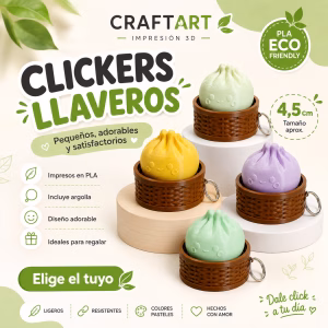 Clicker llavero Dumpling 3D con cajita café y argolla metálica