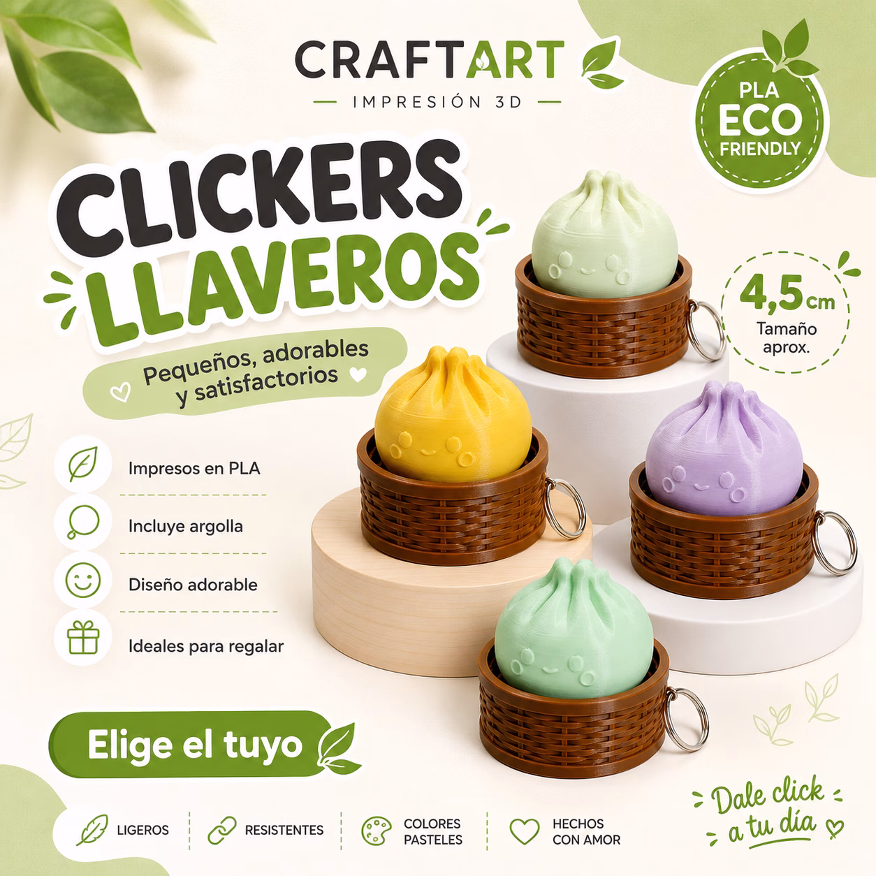 Clicker Llavero Dumpling 3D – Fidget de Bolsillo